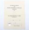 Third Reich War Service Cross 2nd Class Award Citation Signed by Generalfeldmarschall Paul Ludwig Ewald von Kleist, Commander of the 1st Panzerarmee Tried for War Crimes in Yugoslavia and Soviet Union and Who Died in Custody at Vladimir Central Prison in 