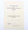 Third Reich War Service Cross 2nd Class Award Citation Signed by Generalfeldmarschall Paul Ludwig Ewald von Kleist, Commander of the 1st Panzerarmee Tried for War Crimes in Yugoslavia and Soviet Union and Who Died in Custody at Vladimir Central Prison in - 2