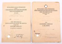 WW2 German Awards Citation Pair for Staff Battery Artillery Regiment Nr 34