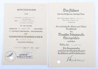 WW2 German Award Citation Pair of Walter Uber 4th Panzer Division Wounded August 1944 on Eastern Front