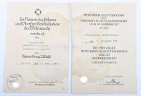 WW2 German Award Citation Pair of Ewald Husmeier Stabsbattery III./ Artillery Regiment Nr 255