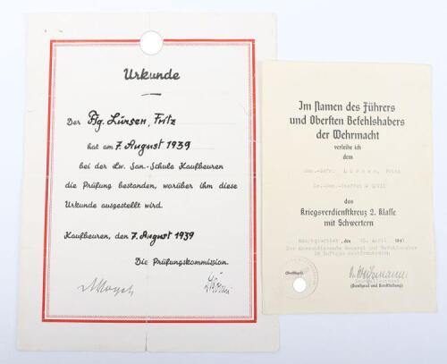 WW2 German Luftwaffe Medical Section Award Citation Pair