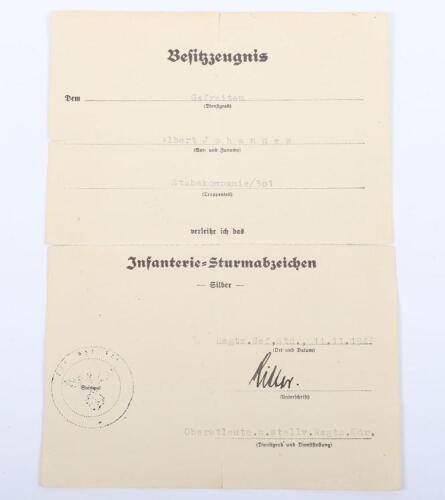 WW2 German Infantry Assault Badge in Silver Award Citation