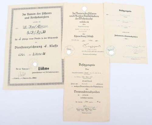 WW2 German Award Citation Group of Four, Infantry Regiment 257