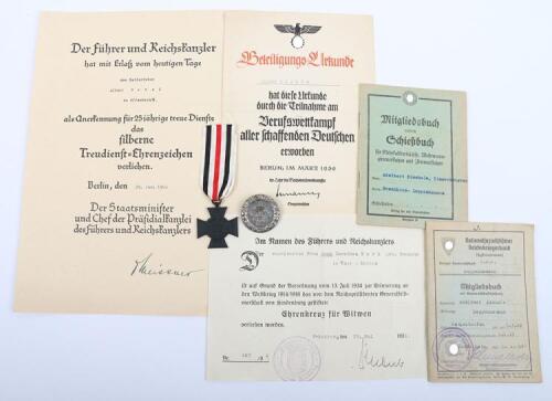 Third Reich 25 Years Faithful Service Decoration Citation Awarded to Albert Ortel