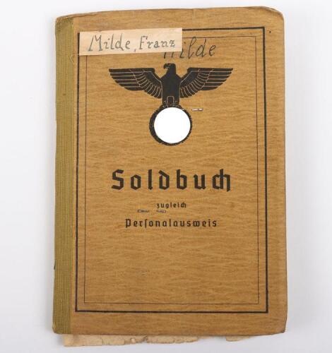 WW2 German Army Soldbuch Issued to Franz Milde, Railway Pioneer Replacement & Training Battalion Nr4