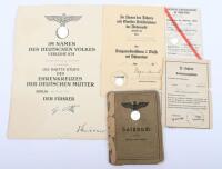 WW2 German Soldbuch and Award Citation of Unteroffizier Gerhard Vesterling Heavy Railway Wire Company 148