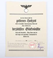 Unusual Third Reich Certificate of Congratulations for a Golden Wedding Anniversary