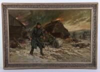 WW2 German 1942 Oil Painting of Combat Scene on the Russian Front