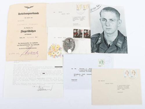 WW2 German Luftwaffe Radio Operators Qualification Badge and Citation Belonging to Gefreiten Herbert Singer