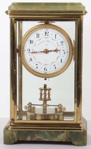 An early 20th century French Grivolas 400 day gilt metal and marble four glass bracket clock