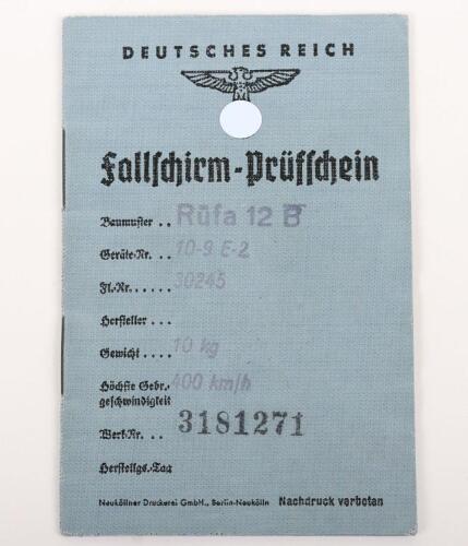 WW2 German Luftwaffe Parachute Record Book