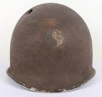 WW2 American Battle Damaged M1 Steel Combat Helmet with Insignia of the 29th Infantry Division, Who Were Instrumental in the D-Day Landings, Landing at Omaha Beach on 6th June 1944