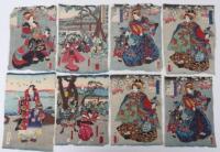 A set of eight Japanese Meiji (1834-1913) woodblock prints, Kunisada, circa 1850