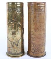 2x WW1 Trench Art Brass Shell Cases Produced by Members of the Chinese Labour Corps
