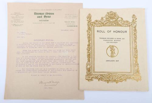 WW1 Thomas Nelson & Sons Ltd Parkside Works Edinburgh Roll of Honour