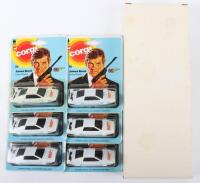 Six Corgi Juniors E-60 with James Bond Roger Moore silhouette “ The Spy Who Loved Me” Lotus Esprit, in trade outer card box