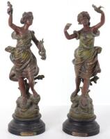 A pair of spelter figures after E.C.H Guillemin, titled Le Message and Ondine