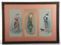 An unusual Edwardian watercolour and stamp set triptych