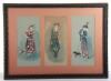 An unusual Edwardian watercolour and stamp set triptych