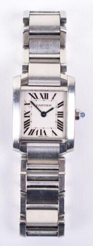 A ladies Cartier steel Tank wristwatch