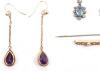 A pair of gold (unmarked) and amethyst drop earrings - 3