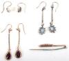 A pair of gold (unmarked) and amethyst drop earrings - 6