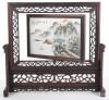 A late 19th/early 20th century Chinese porcelain handpainted table screen, on hardwood mount - 2