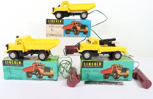 Three Lincoln International Empire Made Hong Kong Plastic Euclid Dump Trucks