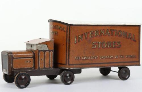 Scarce International Stores articulated lorry biscuit tin