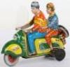 Tinplate Technoifix friction driven Scooter with rider and Lady passenger, circa 1960