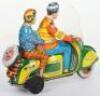 Tinplate Technoifix friction driven Scooter with rider and Lady passenger, circa 1960 - 2