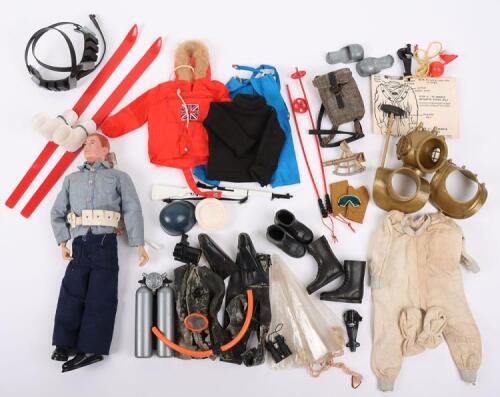 A Quantity of Vintage Action Man Clothes, Accessories and painted head doll