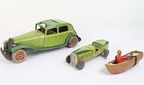 Pre-war tinplate Wells Racing car and Mettoy Cabriolet