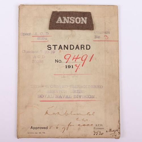 Extremely Rare WW1 1917 Sealed Pattern Anson Battalion Royal Naval Division (R.N.D) Embroidered Cloth Shoulder Title