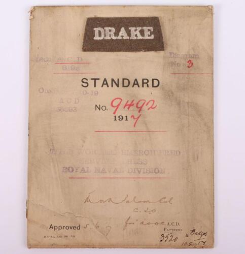 Extremely Rare WW1 1917 Sealed Pattern Drake Battalion Royal Naval Division (R.N.D) Embroidered Cloth Shoulder Title