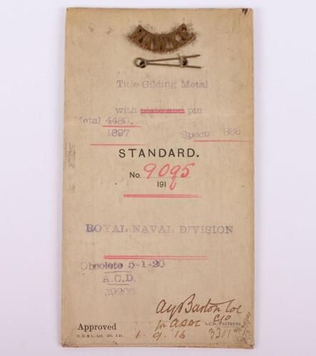 Rare WW1 1916 Sealed Pattern Hawke Battalion Royal Naval Division (R.N.D) Shoulder Title