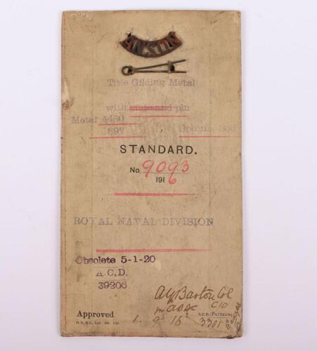 Rare WW1 1916 Sealed Pattern Anson Battalion Royal Naval Division (R.N.D) Shoulder Title