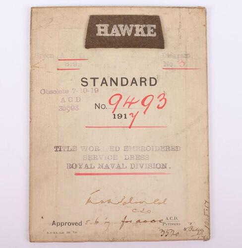 Extremely Rare WW1 1917 Sealed Pattern Hawke Battalion Royal Naval Division (R.N.D) Embroidered Cloth Shoulder Title