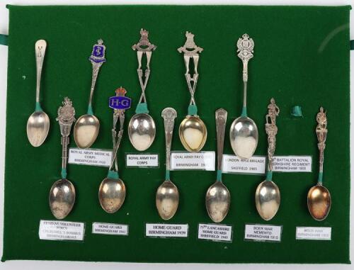 Grouping of Hallmarked Silver & Silver Plate Regimental & Commemorative Spoons