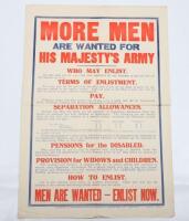 WW1 Parliamentary Recruiting Poster No 33 ‘More Men Are Wanted For His Majesty’s Army – Men Are Wanted – Enlist Now’