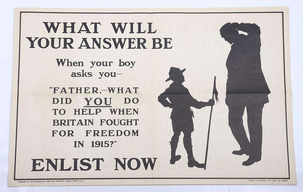 WW1 Parliamentary Recruiting Poster No 61 ‘What Will Your Answer Be ...