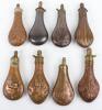 8x Assorted Gun-Sized Copper Powder Flasks