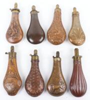 8x Assorted Gun-Sized Copper Powder Flasks