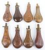 8x Assorted Gun-Sized Copper Powder Flasks