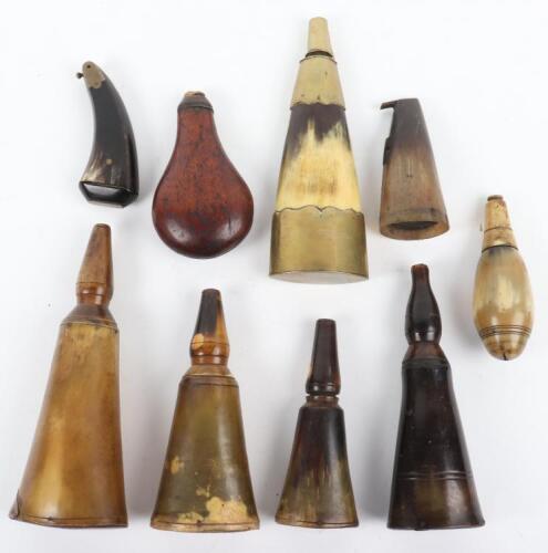 8x Assorted 19th Century Horn Powder Flasks