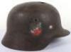 WW2 German Army M-35 Double Decal Battle Damaged Steel Combat Helmet Attributed to Leutnant Becker - 4