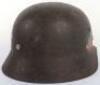 WW2 German Army M-35 Double Decal Battle Damaged Steel Combat Helmet Attributed to Leutnant Becker - 5