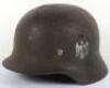 WW2 German Army M-35 Double Decal Battle Damaged Steel Combat Helmet Attributed to Leutnant Becker - 11