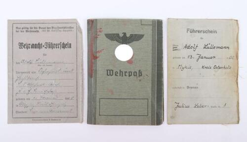 WW2 German Armed Forces Wherpass and Drivers Licenses of Adolf L&uuml;llemann